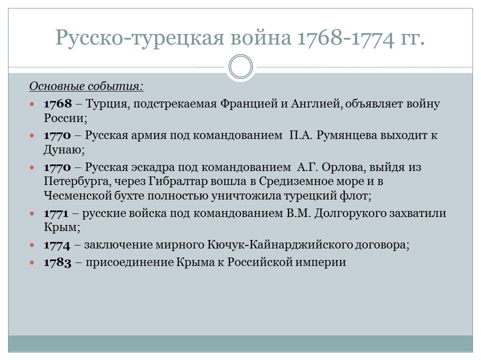 Внешняя политика России во второй половине XVIII века