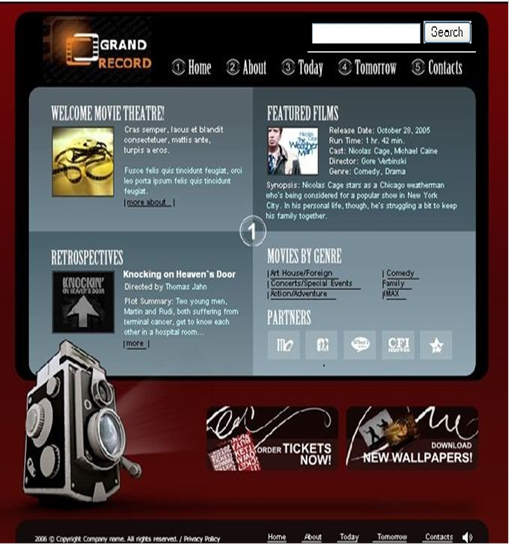 Designing a website for a new company "Grand Record" cinema